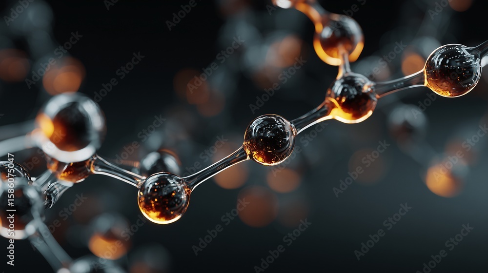 Poster an abstract macro view of molecular structure that glows in the dark
