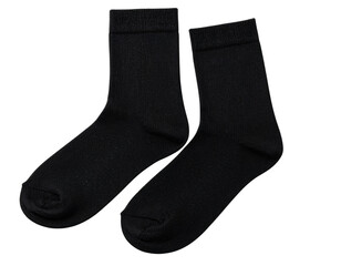 Pair of Black Socks with Subtle Texture, Angle View, Isolated on Transparent Background