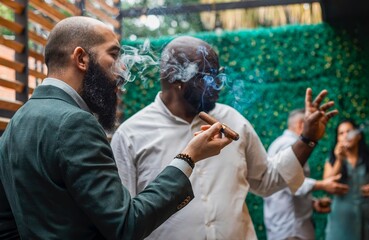 Businessmen smoking cigars and having a conversation