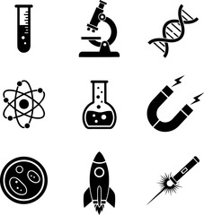 Discover a vibrant science icon set perfect for educational and research projects, transparent background