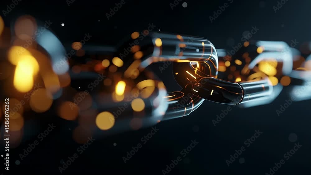 Poster golden blockchain chain links in a captivating animation showcasing modern technology and connectivi