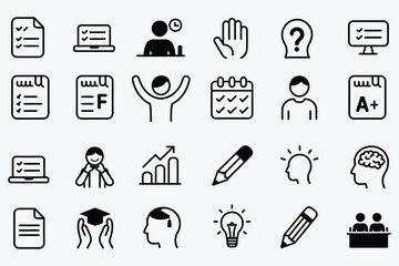 Checklist laptop person time hand question mark computer screen checklist grade f success calendar person grade a laptop person graph pencil head lightbulb