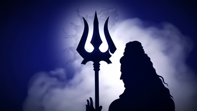 Shiva Silhouette with Night, Trident, and Clouds.