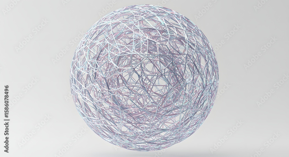Leinwandbilder Abstract sphere composed of interconnected white lines, creating a complex and intricate network, floating against a clean white background.