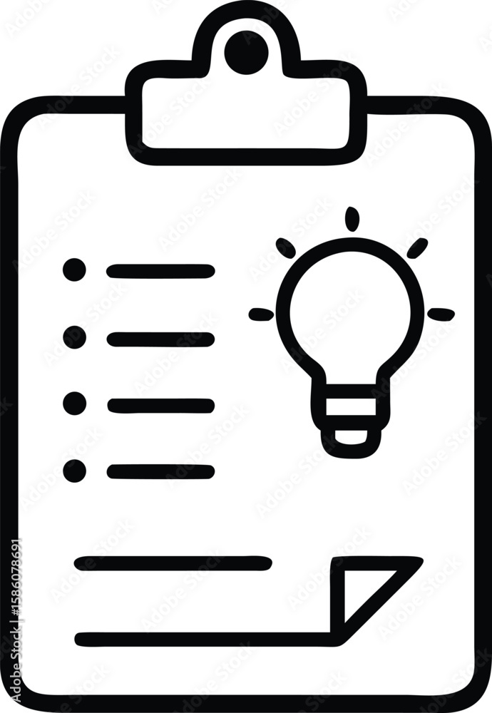 Poster simple outline icon of a clipboard with bulb and checklist