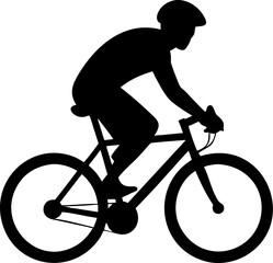 Obraz premium Cyclist Silhouette Riding Bicycle Wearing Helmet on White Background