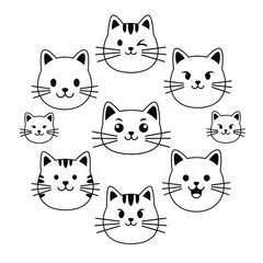 A collection of cute cartoon cat faces