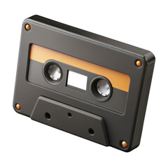 Obraz premium Retro dark gray audio cassette tape with orange accent isolated on transparent background