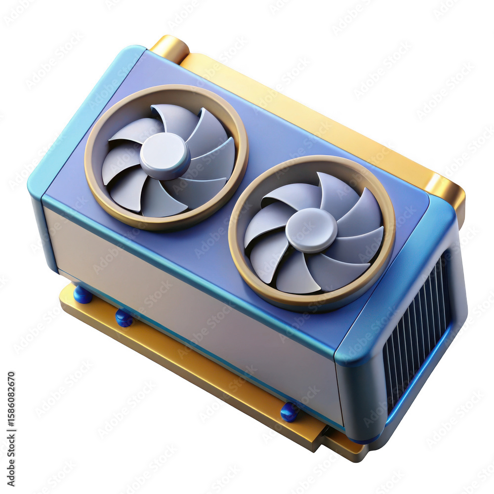 Fototapete Stylized computer graphics card with dual fans isolated on transparent background