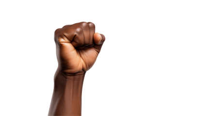 Raised fist represents a strong message of determination on a transparent background