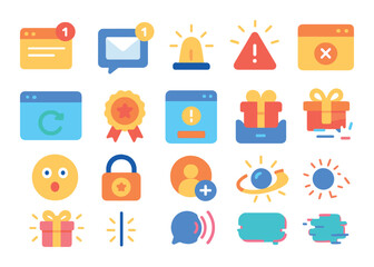 Surprise in digital context modern flat style. notification pop-up, new message icon, flashing alert, error window, unexpected update, achievement badge, pop-up modal