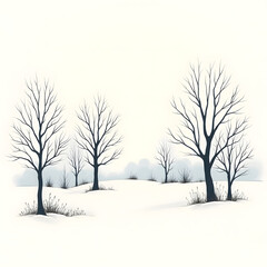 Fototapeta premium Bare Trees in Snowy Landscape Winter Scene