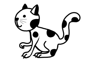 A cute black and white cartoon cat smiling, celebrating World Cat Day on a transparent PNG background.