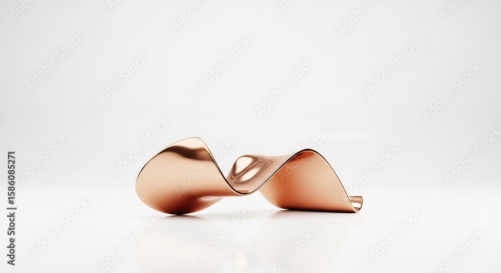 Poster a minimalist 3d object of a rose gold or copper form creating a gentle wave. the modern composition 