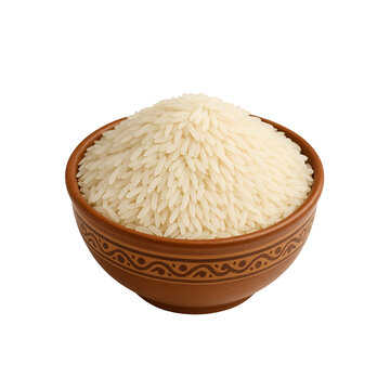 Photo of bowl of uncooked white Katari rice isolated on transparent background