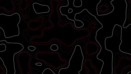 Stylized abstract topography map with black base and red-white contour lines. Suitable for design, mapping, or tech-style visuals.