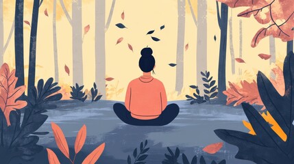 Person meditating in a serene autumn forest.
