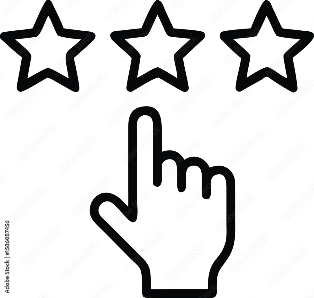 Poster simple outline of a hand pointing to three stars for rating symbol