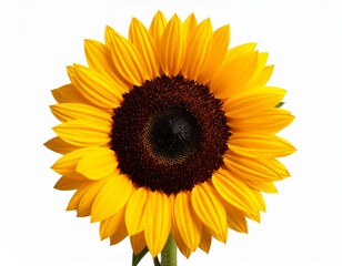 Perfect Sunflower in Full Bloom - Golden Yellow Petals with Dark Center on White Background