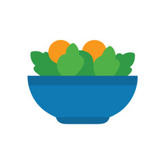 Blue bowl with green leaves orange circles on a vector