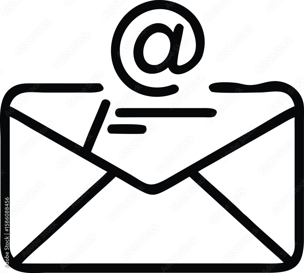 Poster simple outline of an email envelope with an at symbol on top