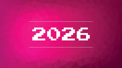 2026 New Year symbol. Magenta gradient triangle background. Vector illustration for holiday, event, decoration, business, infographic, web design, cover, presentation