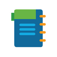 Fototapeta premium Blue notebook with green top section orange binding elements on graphic