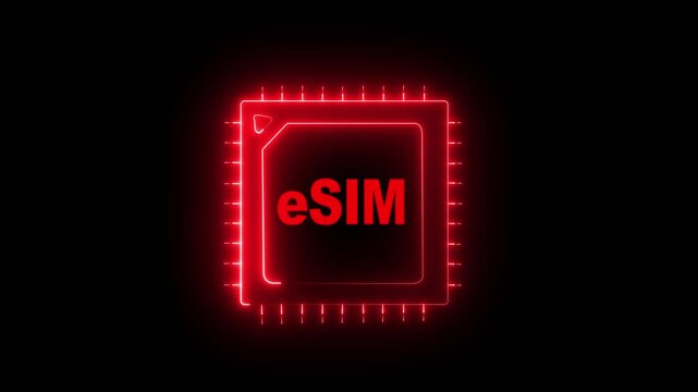 eSIM Embedded SIM card icon symbol concept. new chip mobile cellular communication technology. Network chip electronic connection on 4k video Mobile and wireless communication techno. motion graphic.