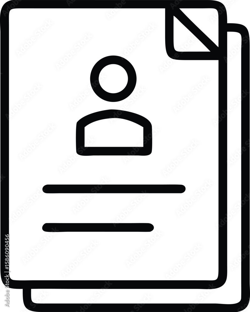 Poster simple outline of profile document with folded corner on stacked sheets