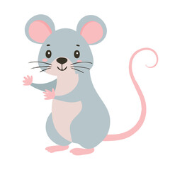 Cute mouse scrolling on its tail flat vector