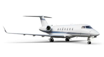 A sleek private jet airplane isolated on white background