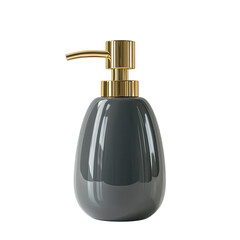 Obraz premium Gray soap dispenser with gold pump isolated on a transparent background image