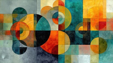 Fototapeta premium Abstract geometric design with circles, squares, and vibrant colors