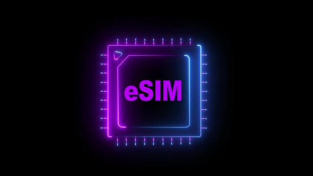 eSIM Embedded SIM card icon symbol concept. new chip mobile cellular communication technology. Network chip electronic connection on 4k video Mobile and wireless communication techno. motion graphic.
