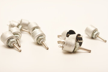 Potentiometers. Variable resistors. Devices for voltage changes.