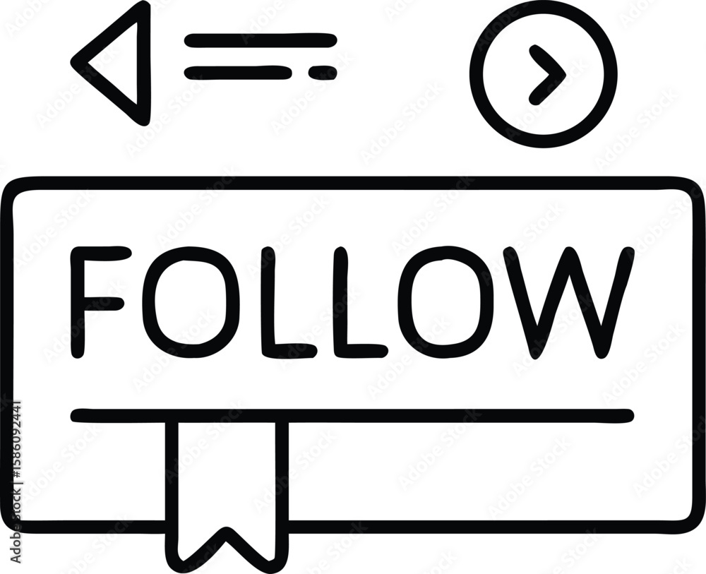 Poster simple outline social media follow button illustration for web design