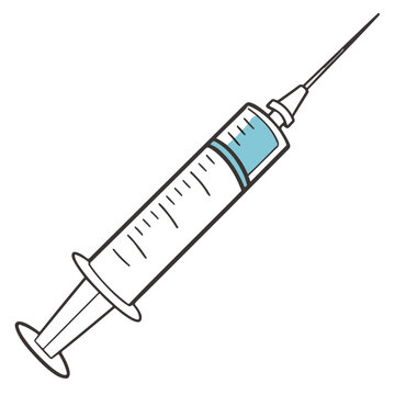 A colorful medical syringe filled with liquid represents vaccination and health care protection.