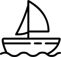 Simple sailboat icon on sea waves illustration in line art style
