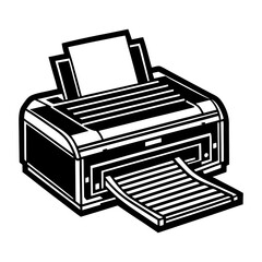 Black and white printer vector illustration for document printing and office equipment needs online now.