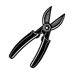 Illustration of garden pruners hand tool for pruning plants and shrubs in black and white style