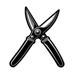 Illustration of garden shears for pruning plants and hedges in black and white vector format design