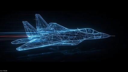 Looped Animation of Su-57 Felon Radar Signature Visualization – Stealth Technology with Glowing Wireframe