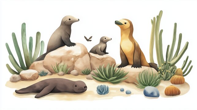 Paracas National Reserve. Paracas National Reserve hand drawn watercolor illustration