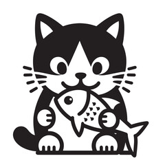 Obraz premium A cat is eating fish