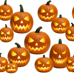 Spooky Halloween Pumpkins with Glowing Faces and Silhouetted Stems png isolated on transparent background