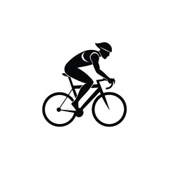 Fototapeta premium Stylized black silhouette of a cyclist riding a bicycle isolated on a white background