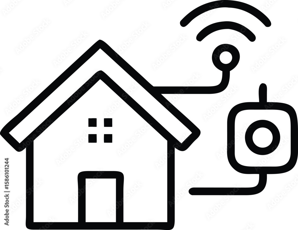 Aufkleber smart home automation system line icon with wireless control technology