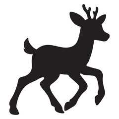 Fototapeta premium Reindeer and kid walking together silhouette hand in hoof