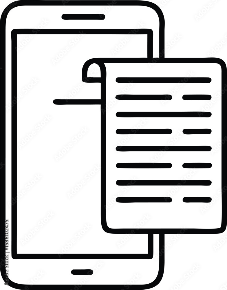 Poster smartphone and document in line art style for mobile banking app