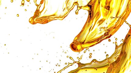 Fototapeta premium Liquid Dynamism: Dramatic Oil Splashed Out Scenes – Golden Droplet Arcs, Iridescent Surface Spreads, Explosive Splatter Patterns, and Glossy Pool Ripples in High-Speed Shots for Culinary Art, Abstract